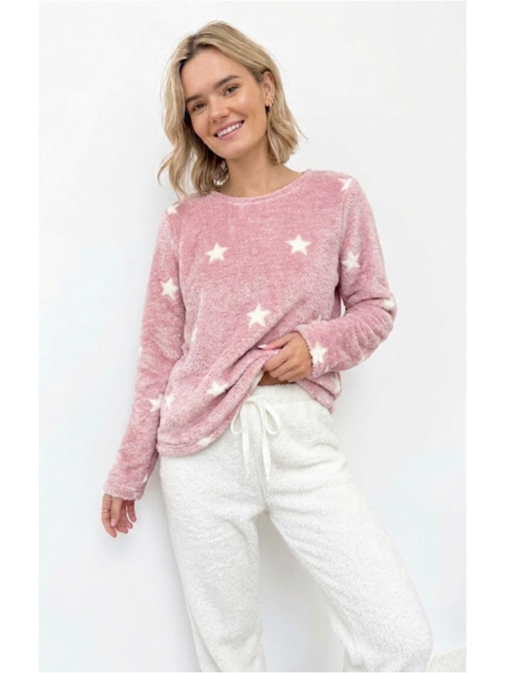 Fuzzy Star Print Soft Pullover Sweater Size S